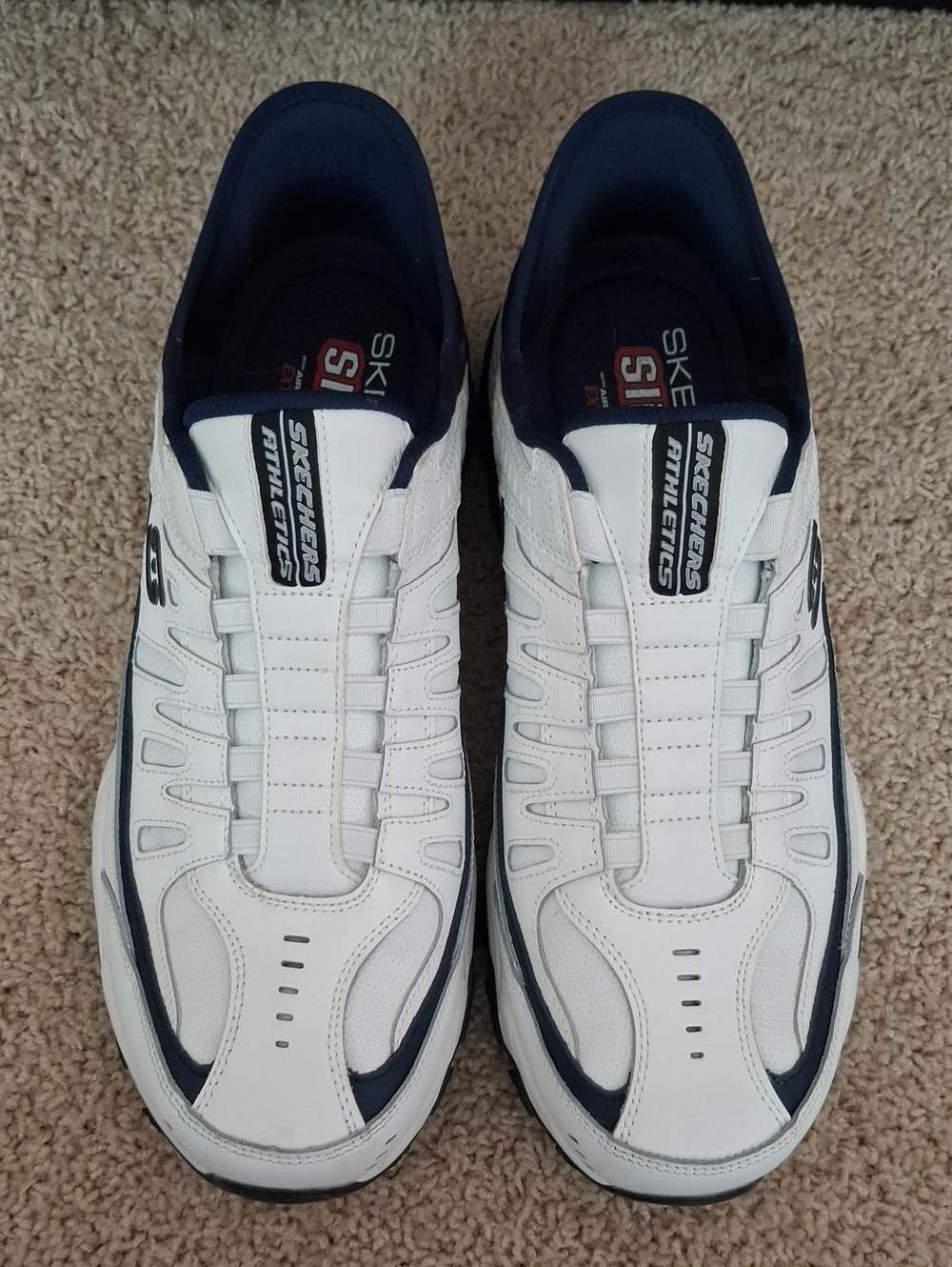 Skechers Men's White and Navy Athletic Sneakers